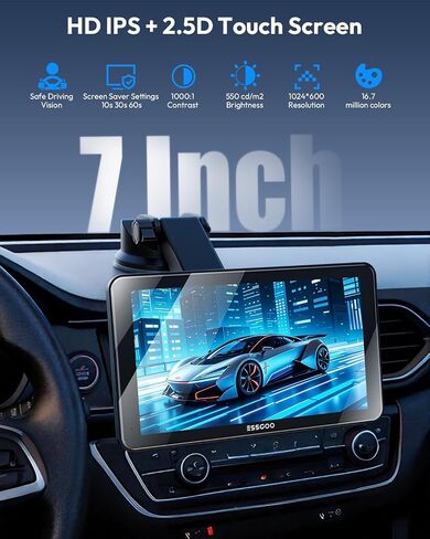 ESSGOO 7" Wireless CarPlay & Android Auto Screen for Car with Rear Cam in Kuwait