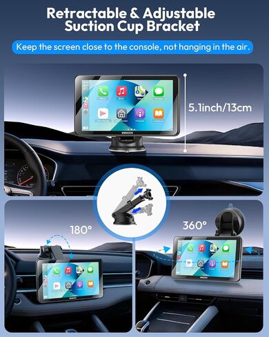 ESSGOO 7" Wireless CarPlay & Android Auto Screen for Car with Rear Cam in Kuwait