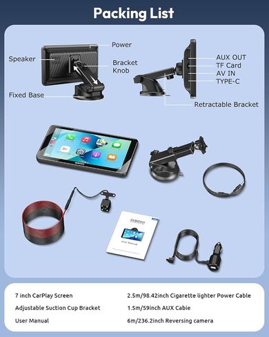 ESSGOO 7" Wireless CarPlay & Android Auto Screen for Car with Rear Cam in Kuwait