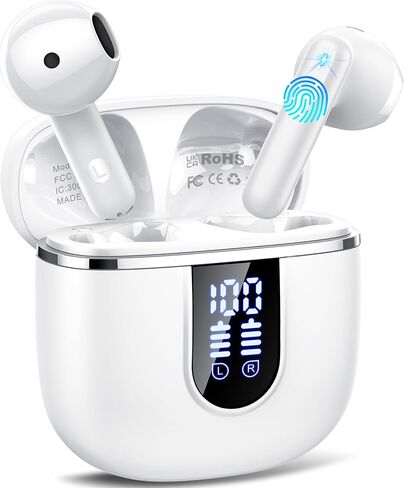 Wireless Earbuds, Bluetooth 5.4 Headphones with 3D Bass Stereo, 40H Ultralight in-Ear Buds, Bluetooth Earbuds with 6 ENC Noise Cancelling Mic, USB-C, IP7 Waterproof Earphones for Android iOS, Milky in Kuwait