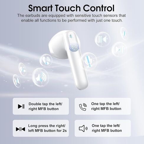 Wireless Earbuds, Bluetooth 5.4 Headphones with 3D Bass Stereo, 40H Ultralight in-Ear Buds, Bluetooth Earbuds with 6 ENC Noise Cancelling Mic, USB-C, IP7 Waterproof Earphones for Android iOS, Milky in Kuwait