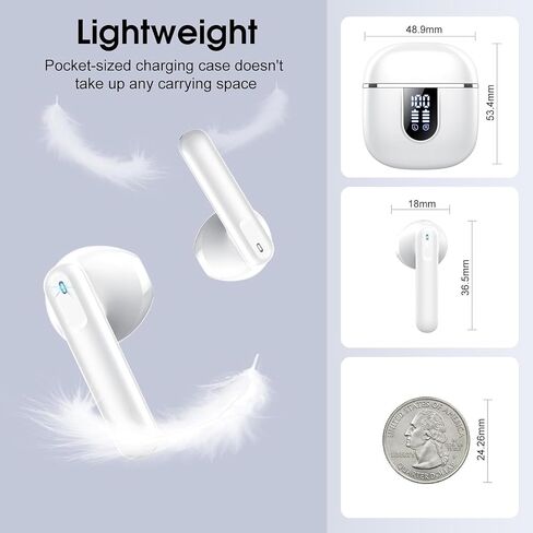 Wireless Earbuds, Bluetooth 5.4 Headphones with 3D Bass Stereo, 40H Ultralight in-Ear Buds, Bluetooth Earbuds with 6 ENC Noise Cancelling Mic, USB-C, IP7 Waterproof Earphones for Android iOS, Milky in Kuwait