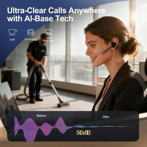 Archer Wireless Headset Single Ear Bluetooth Headset, Meeting Assistant with Transcription, AI Noise Canceling 50dB, AI Transcribe & Summarize, Voice Recorder with App for Office/Meeting/Driving in Kuwait