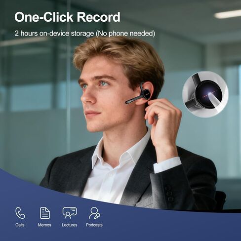 Archer Wireless Headset Single Ear Bluetooth Headset, Meeting Assistant with Transcription, AI Noise Canceling 50dB, AI Transcribe & Summarize, Voice Recorder with App for Office/Meeting/Driving in Kuwait