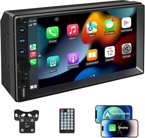 7 inch Double Din Car Stereo,Carplay Screen for Car with Wireless Apple Carplay & Android Auto,Backup Camera,Car Audio Receivers with Voice Control, MirrorLink, Bluetooth, SWC, FM Car Stereo in Kuwait