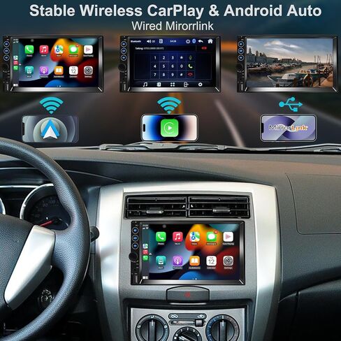 7 inch Double Din Car Stereo,Carplay Screen for Car with Wireless Apple Carplay & Android Auto,Backup Camera,Car Audio Receivers with Voice Control, MirrorLink, Bluetooth, SWC, FM Car Stereo in Kuwait