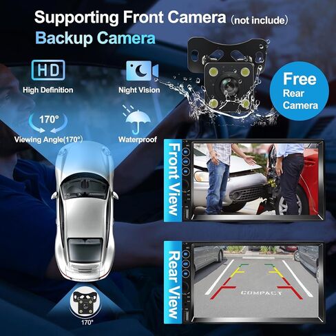 7 inch Double Din Car Stereo,Carplay Screen for Car with Wireless Apple Carplay & Android Auto,Backup Camera,Car Audio Receivers with Voice Control, MirrorLink, Bluetooth, SWC, FM Car Stereo in Kuwait
