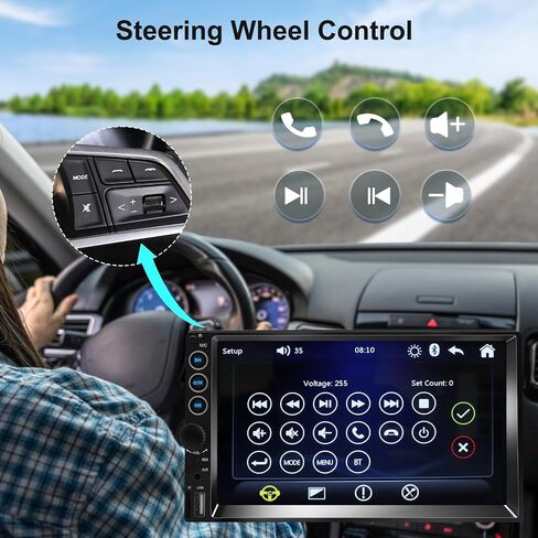 7 inch Double Din Car Stereo,Carplay Screen for Car with Wireless Apple Carplay & Android Auto,Backup Camera,Car Audio Receivers with Voice Control, MirrorLink, Bluetooth, SWC, FM Car Stereo in Kuwait