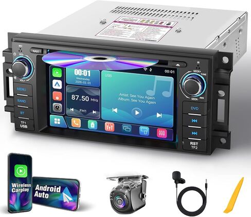 【SOOEMAKA】 2026 Car Radio with CD/DVD Player for Dodge RAM 1500 2500 3500 (2009-2012), for Jeep Wrangle/Unlimited (2007-2015),Upgrade CarPlay&Android Auto,Online Navigation,AM,FM,Bluetooth in Kuwait