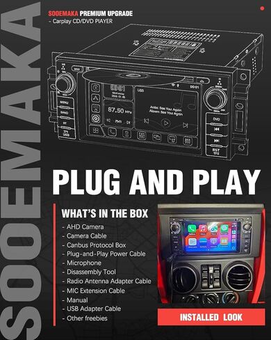 【SOOEMAKA】 2026 Car Radio with CD/DVD Player for Dodge RAM 1500 2500 3500 (2009-2012), for Jeep Wrangle/Unlimited (2007-2015),Upgrade CarPlay&Android Auto,Online Navigation,AM,FM,Bluetooth in Kuwait