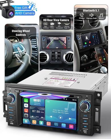 【SOOEMAKA】 2026 Car Radio with CD/DVD Player for Dodge RAM 1500 2500 3500 (2009-2012), for Jeep Wrangle/Unlimited (2007-2015),Upgrade CarPlay&Android Auto,Online Navigation,AM,FM,Bluetooth in Kuwait