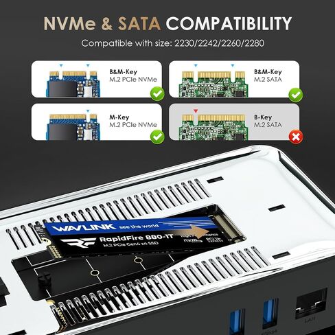 WAVLINK Laptop Docking Station 3 Monitors(Max Resolution: Single 8K or Triple 4K), 12-1 USB C Hub with 10Gbps M.2 PCIe/SATA SSD Enclosure, 2*HDMI + DP, 100W PD, for MacBook Pro/Air Mac mini M1–M4 in Kuwait