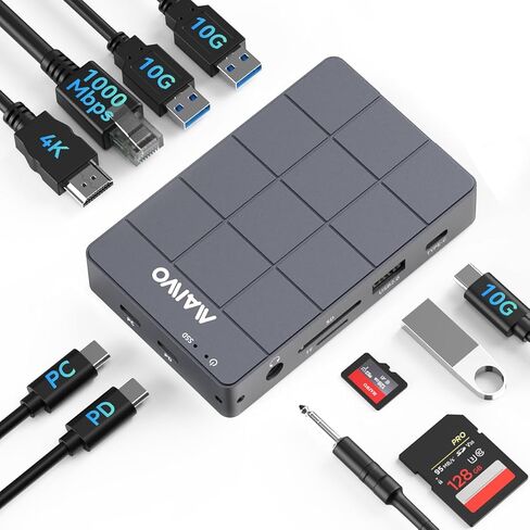 MAIWO USB-C Hub with M.2 SSD Enclosure, 11-in-1 Laptop Docking Station with 4K@60Hz, 100W PD, 1000Mbps Ethernet, SD/TF Card Slot, 10Gbps M.2 NVMe/SATA Slot, USB X4 in Kuwait