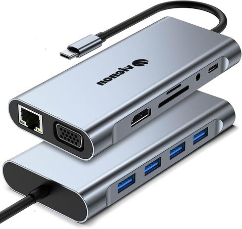 11-in-1 USB C Hub, Laptop Docking Station with RJ45 Gigabit Ethernet, 4K HDMI, 1080P VGA, SD/Micro SD Card Reader, 3.5 mm Audio Aux Jack, PD 100W Charging, Full Functional USB C Dongle in Kuwait