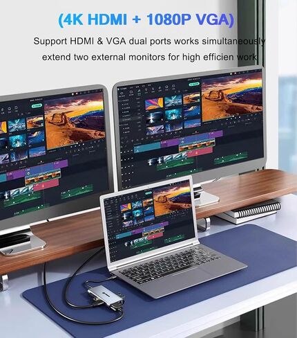 11-in-1 USB C Hub, Laptop Docking Station with RJ45 Gigabit Ethernet, 4K HDMI, 1080P VGA, SD/Micro SD Card Reader, 3.5 mm Audio Aux Jack, PD 100W Charging, Full Functional USB C Dongle in Kuwait