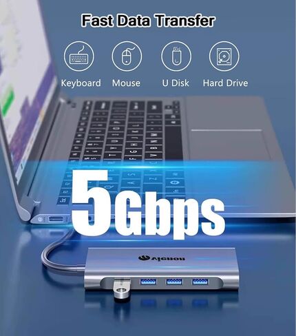 11-in-1 USB C Hub, Laptop Docking Station with RJ45 Gigabit Ethernet, 4K HDMI, 1080P VGA, SD/Micro SD Card Reader, 3.5 mm Audio Aux Jack, PD 100W Charging, Full Functional USB C Dongle in Kuwait