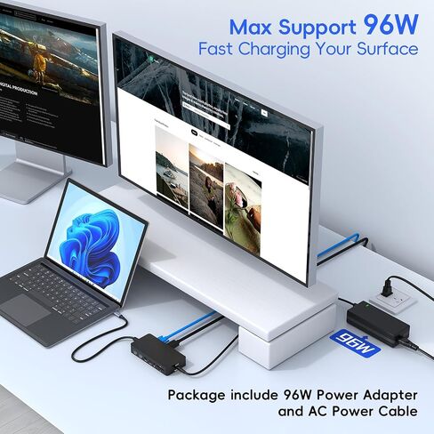 New Surface Thunderbolt 4 Dock Triple Displays 4K HDMI*2+VGA, 12 in 1 Surface Pro Docking Station with Power Adapter for Surface Pro 12/11/10/9/8/X/7/6/5, Surface Laptop 7/6/5/4, Surface Book Go Dock in Kuwait