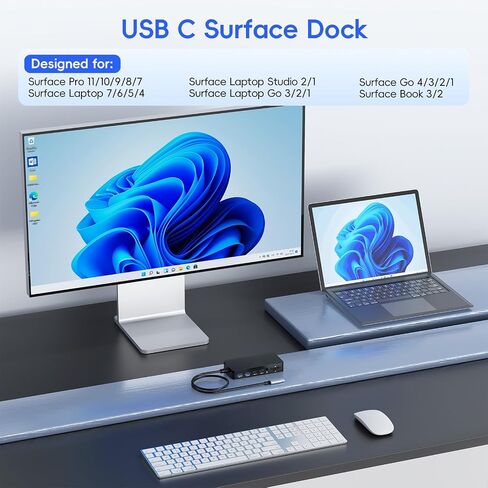New Surface Thunderbolt 4 Dock Triple Displays 4K HDMI*2+VGA, 12 in 1 Surface Pro Docking Station with Power Adapter for Surface Pro 12/11/10/9/8/X/7/6/5, Surface Laptop 7/6/5/4, Surface Book Go Dock in Kuwait