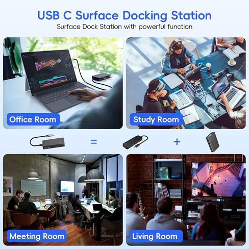 New Surface Thunderbolt 4 Dock Triple Displays 4K HDMI*2+VGA, 12 in 1 Surface Pro Docking Station with Power Adapter for Surface Pro 12/11/10/9/8/X/7/6/5, Surface Laptop 7/6/5/4, Surface Book Go Dock in Kuwait