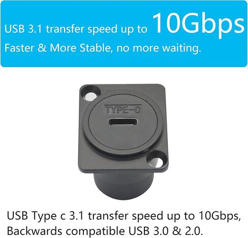 USB 3.1 Panel Mount Connector Socket, D Type C Female Plug, Install Screw in Kuwait