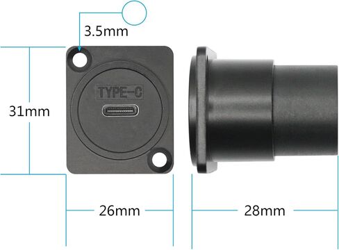 USB 3.1 Panel Mount Connector Socket, D Type C Female Plug, Install Screw in Kuwait