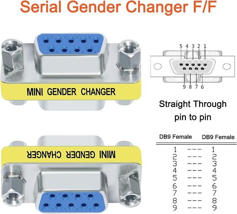 Fielect DB9 Female to Female Gender Changer, 9-Pin RS232 Serial Coupler Adapter, Straight Through 0-Degree, DB9 Serial Port Connector Adapters for PC, Modem, POS, Router, Printer, Switch, 1 Pack in Kuwait