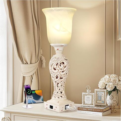 20" Bedside Lamp for Bedroom, 3-Way Dimmable Bulb Include, Washed White in Kuwait