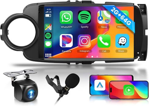 [2GB+64GB] Car Stereo for Toyota Yaris 2012-2017 Android Head Unit, Wireless Carplay Android Auto Mirror Link, 9 Inch Touch Screen Car Radio GPS,Bluetooth, WiFi, FM RDS Radio,BT/SWC/EQ in Kuwait