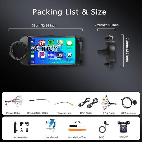 [2GB+64GB] Car Stereo for Toyota Yaris 2012-2017 Android Head Unit, Wireless Carplay Android Auto Mirror Link, 9 Inch Touch Screen Car Radio GPS,Bluetooth, WiFi, FM RDS Radio,BT/SWC/EQ in Kuwait