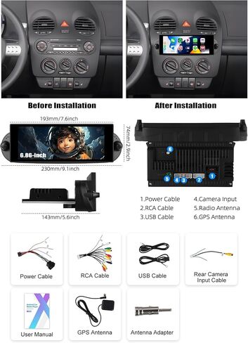 for Volkswagen Beetle 2002-2010 Android 15 Car Radio, Wireless Carpaly&Android Auto, 2G+64G, 7 Inch IPS Touch Screen with Bluetooth/FM Stereo/WiFi/GPS Navi+SWC in Kuwait
