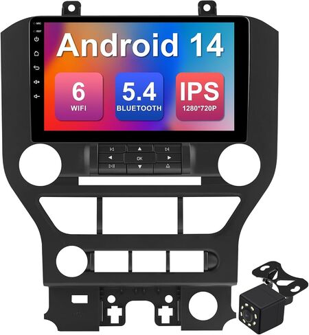 4Core+64G 9-inch Android 14 Car Stereo for Ford Mustang 2015-2020 IPS Touchscreen Screen Car Radio with Carplay & Android Auto Support Backup Camera GPS FM Navi BT SWC in Kuwait