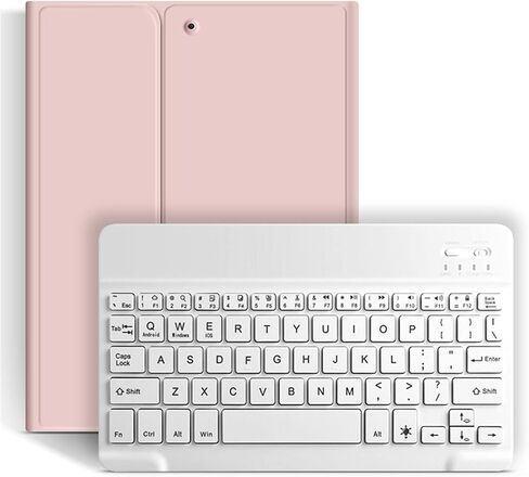 Wireless Tablet Keyboard with Magnetic Convenience and Shortcut Keys for IOS Tablet Computer 10.2 Inch, Includes Protective Case and Pen Holder (Pink Case and White Keyboard) in Kuwait