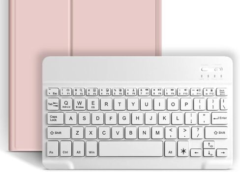 Wireless Tablet Keyboard with Magnetic Convenience and Shortcut Keys for IOS Tablet Computer 10.2 Inch, Includes Protective Case and Pen Holder (Pink Case and White Keyboard) in Kuwait