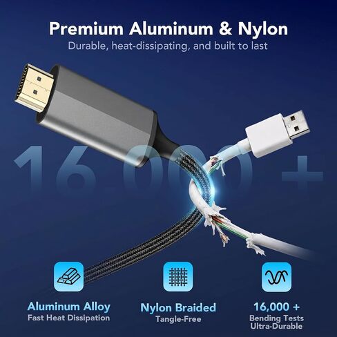 dibdib Lightning to HDMI Adapter Cable 6.6FT 1080P, iPhone to HDMI Cable for TV Projector Monitor, Supports iPhone 14 13 12 11 XS XR X iPad (NOT iPhone 15+) in Kuwait