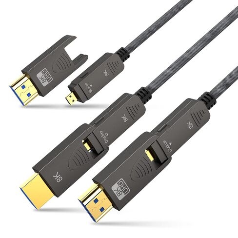 BIFALE 8K Fiber Optic HDMI 2.1 Cable 33ft, Detachable 8K HDMI 2.1 Cable Support eARC, 48Gbps, 8K@60Hz, 4K@120Hz with Dual Micro HDMI for RTX 3080/3090, Xbox Series X, PS5, Denon AV Receiver in Kuwait
