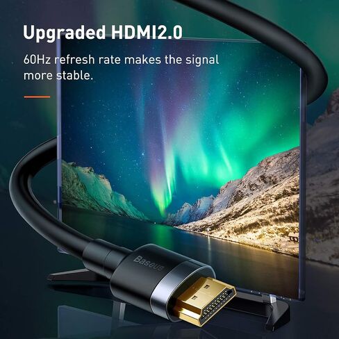 Baseus Cafule HDMI 2.0 Cable 4K 60Hz, High Speed HDMI Male to Male Cable, 2m (6.6ft), Gold-Plated Connectors for 4K TV, Monitor, Projector, PC, Laptop, Gaming Console, Black in Kuwait