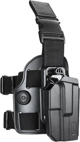 Drop Leg Holster for Glock 17/19/ 19X Gen 3-5 & Glock 22/31 Gen 3-4 - Optic Cut, Level II Thumb Release Thigh Holster - w/Mag Holes in Kuwait