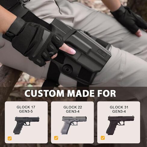 Drop Leg Holster for Glock 17/19/ 19X Gen 3-5 & Glock 22/31 Gen 3-4 - Optic Cut, Level II Thumb Release Thigh Holster - w/Mag Holes in Kuwait