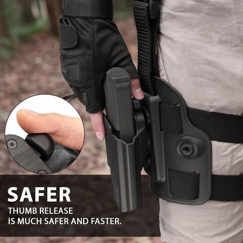 Drop Leg Holster for Glock 17/19/ 19X Gen 3-5 & Glock 22/31 Gen 3-4 - Optic Cut, Level II Thumb Release Thigh Holster - w/Mag Holes in Kuwait