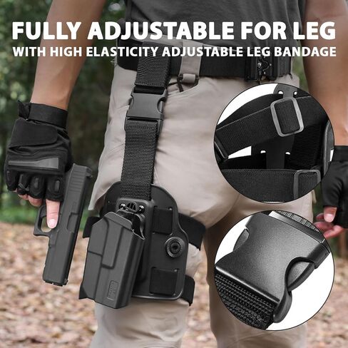 Drop Leg Holster for Glock 17/19/ 19X Gen 3-5 & Glock 22/31 Gen 3-4 - Optic Cut, Level II Thumb Release Thigh Holster - w/Mag Holes in Kuwait