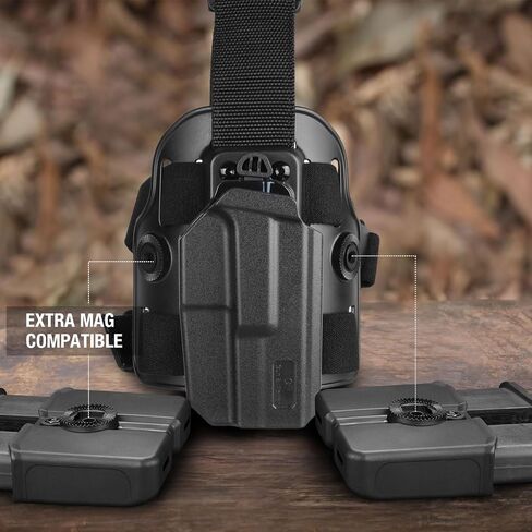 Drop Leg Holster for Glock 17/19/ 19X Gen 3-5 & Glock 22/31 Gen 3-4 - Optic Cut, Level II Thumb Release Thigh Holster - w/Mag Holes in Kuwait