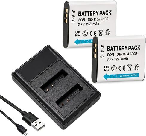 2-Pack LI-90B LI-92B DB-110 Battery + USB-C Dual-Slot Charger for Olympus TG Series & Ricoh GR III in Kuwait