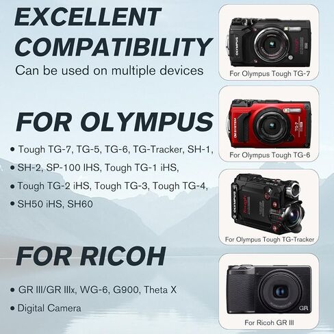 2-Pack LI-90B LI-92B DB-110 Battery + USB-C Dual-Slot Charger for Olympus TG Series & Ricoh GR III in Kuwait