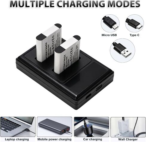 2-Pack LI-90B LI-92B DB-110 Battery + USB-C Dual-Slot Charger for Olympus TG Series & Ricoh GR III in Kuwait
