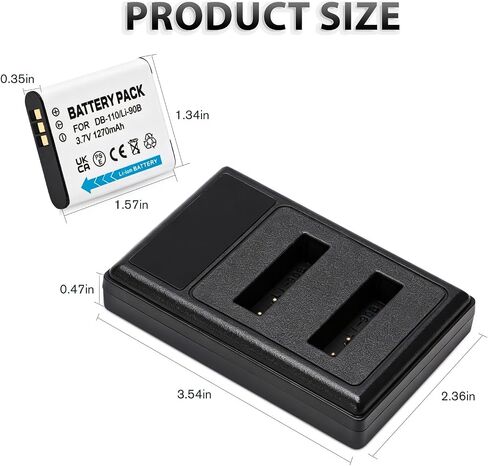 2-Pack LI-90B LI-92B DB-110 Battery + USB-C Dual-Slot Charger for Olympus TG Series & Ricoh GR III in Kuwait