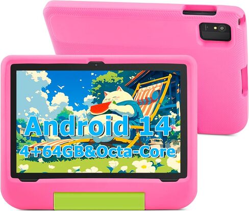 Kids Tablet 10 Inch - Android 15 Tablet for Kids, WiFi 6, Octa-Core, 8GB RAM 64GB ROM, 5000mAh, GMS, Android Tablets with Parental Control (Pink with EVA Case) in Kuwait