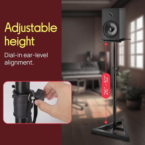 Pyle Speaker Stand Pair of Sound Play 1 and 3 Holder - Telescoping Height Adjustable from 26" - 52" Inch High Heavy Duty Three-point Triangle Base w/ Floor Spikes and 9" Square Platform, Black in Kuwait