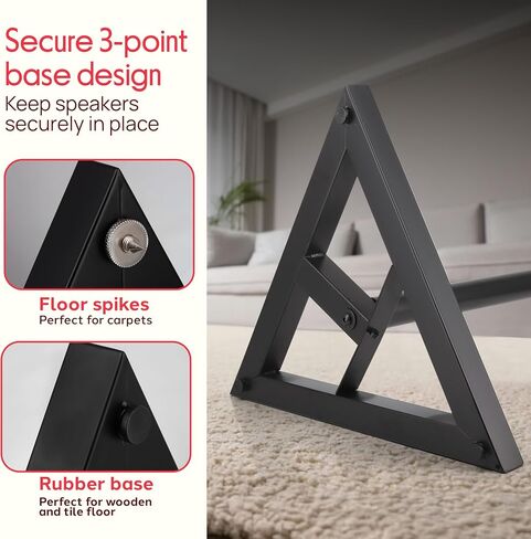 Pyle Speaker Stand Pair of Sound Play 1 and 3 Holder - Telescoping Height Adjustable from 26" - 52" Inch High Heavy Duty Three-point Triangle Base w/ Floor Spikes and 9" Square Platform, Black in Kuwait