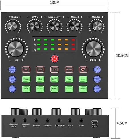 V8S External Sound Card and Microphone Mixer with 10 Sound Effects, for dsp Noise Reduction, 5.0 Audio Interface for Live Streaming, Broadcast, Recording on Phone and PC in Kuwait