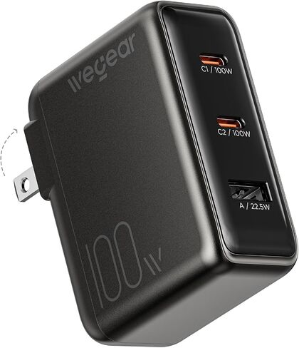 wegear 100W GaN USB C Charger Block, 3-Port Slim Foldable Wall Charger in Kuwait